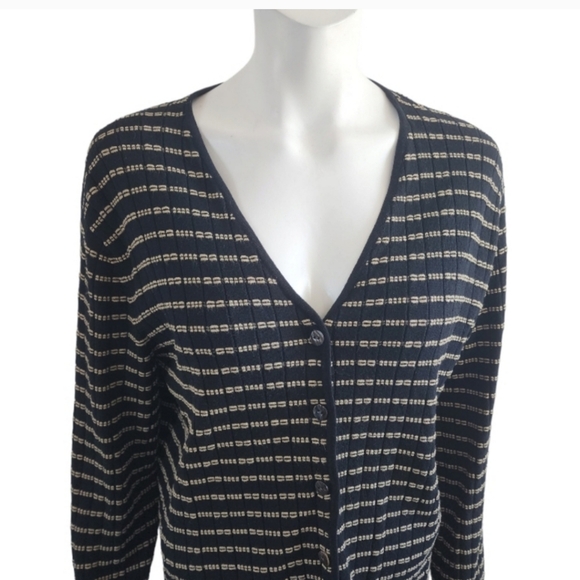 Easyspirit black/beige striped long sleeve knit cardigan,button closure,XL - Picture 2 of 8